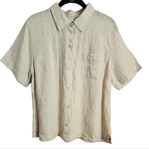 COLDWATER CREEK 100% LINEN WOMENS CAMP SHIRT, Sunwashed color, PXL